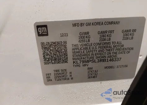 2024 Chevrolet Trailblazer Fwd Lt из США, поврежденный, VIN KL79MPSL3RB146337